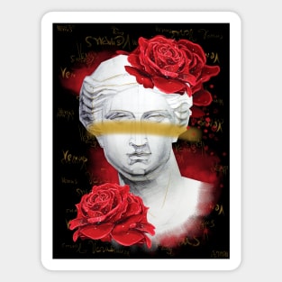 Venus head statue with a red roses flowers Magnet